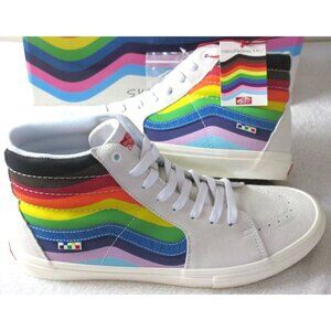 Vans Men's Skate Sk8-Hi Pride White Rainbow Suede Canvas shoes Sizes NIB